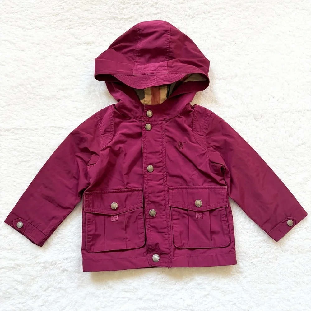 Burberry Baby Girls Jacket 12m Nova Check Berry Pink Hooded Kids Bag Foldable